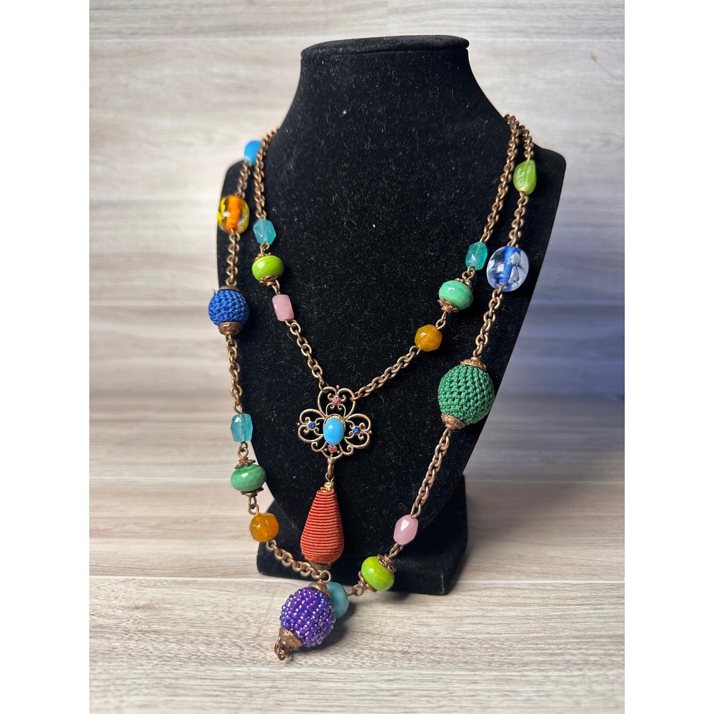 Stein Mart Necklace Women OS Multi New Mixed Media Beaded Boho Layered Eclectic